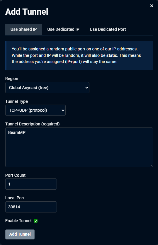 Tunnel Config